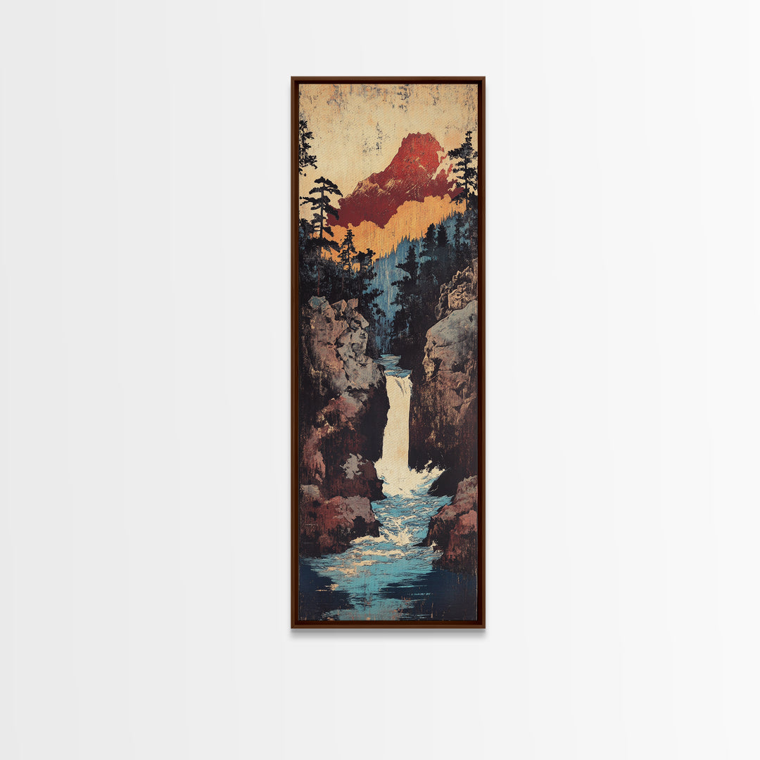 Mountain Waterfall Through Pine Canyon Canvas Print, Rustic Landscape Wall Art, Cabin Decor, Nature Living Room Wall Art