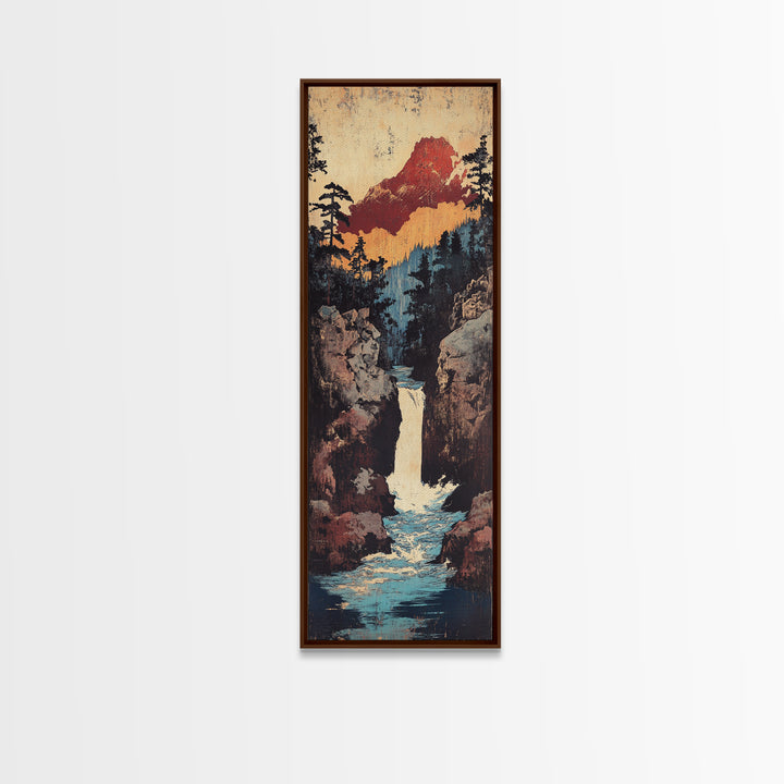 Mountain Waterfall Through Pine Canyon Canvas Print, Rustic Landscape Wall Art, Cabin Decor, Nature Living Room Wall Art