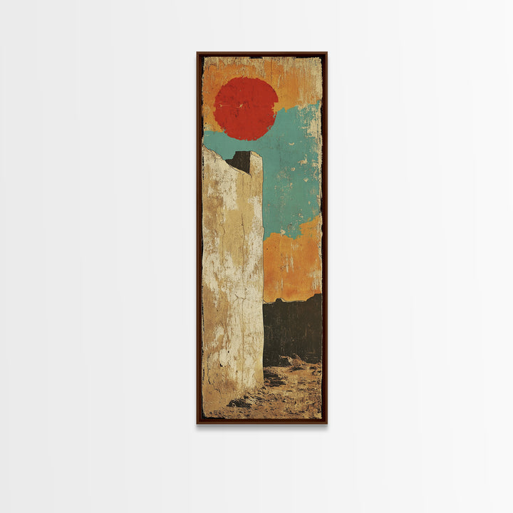 Minimalist Red Sun Desert Wall Art, Modern Abstract Landscape Canvas Print, Warm Earth Tone Decor For Entryway And Home Decor