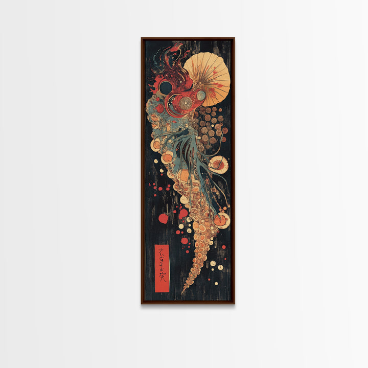 Cosmic Nautilus Jellyfish Abstract Canvas Print, Japanese Wall Art, Art Nouveau Ocean Decor, Eclectic Gallery Wall Print