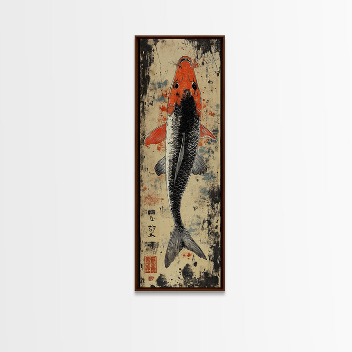 Orange And Black Koi Fish Canvas Print, Japanese Wall Art, Nautical Coastal Decor, Wildlife Art Print For Living Room Decor