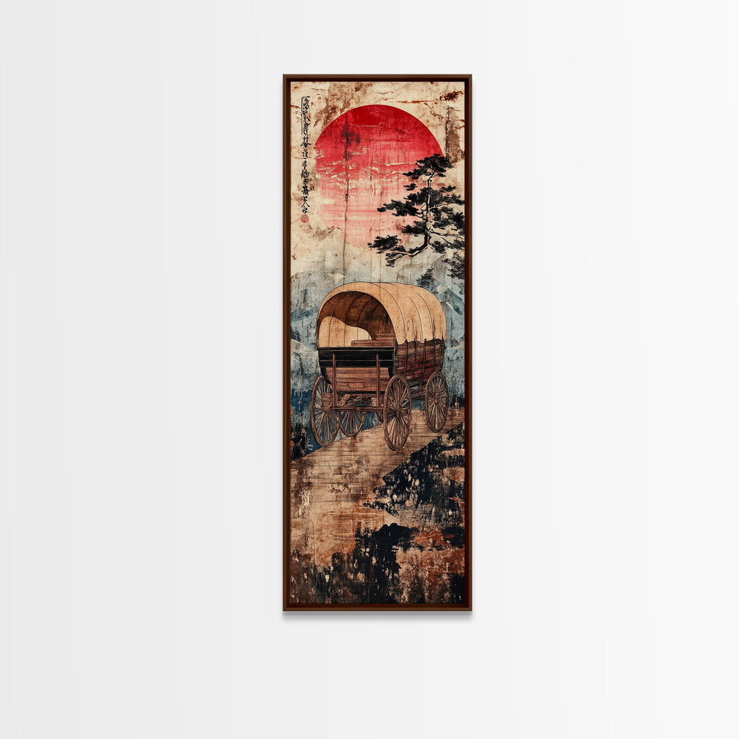 Covered Wagon Under Red Sun Canvas Print, Rustic Western Wall Art For Farmhouse Decor, Cowboy Decor And Housewarming Gift