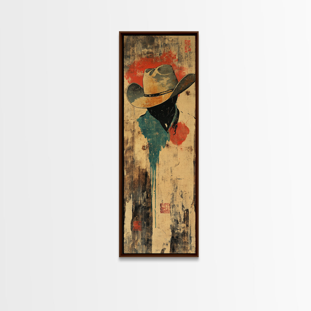 Weathered Cowboy Hat Silhouette Wall Art, Rustic Western Framed Canvas Print For Ranch Decor, Man Cave Decor, Gift For Him