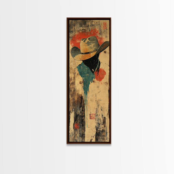 Weathered Cowboy Hat Silhouette Wall Art, Rustic Western Framed Canvas Print For Ranch Decor, Man Cave Decor, Gift For Him