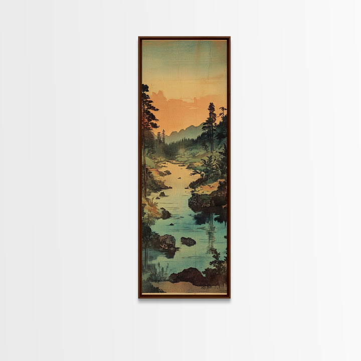 Misty River Valley With Pine Forest Canvas Print, Landscape Wall Art, Rustic Cabin Living Room Decor, Serene Nature Gift For Her