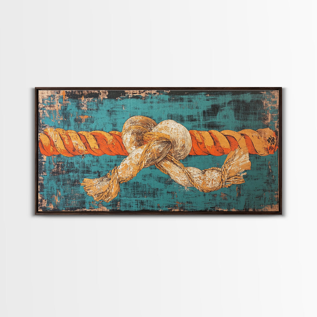 Nautical Rope Knot Canvas Print, Coastal Wall Art, Turquoise Maritime Decor, Beach House Living Room Wall Decor Gift For Him