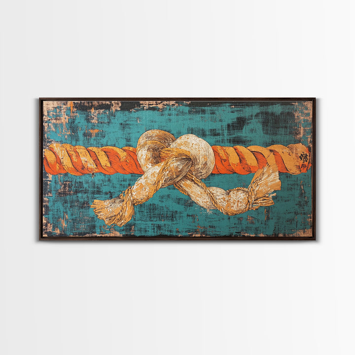 Nautical Rope Knot Canvas Print, Coastal Wall Art, Turquoise Maritime Decor, Beach House Living Room Wall Decor Gift For Him