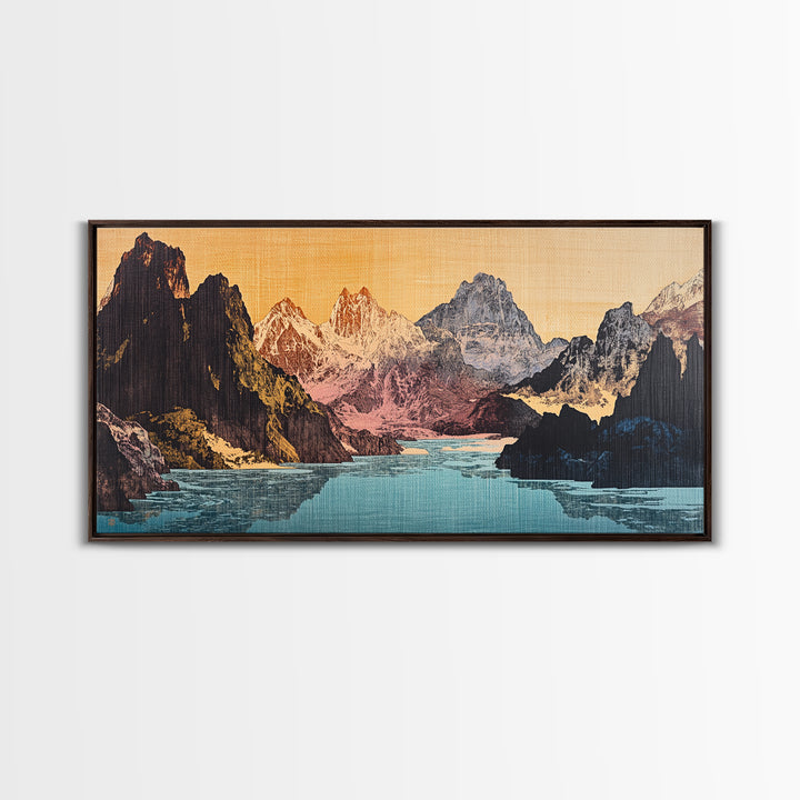 Dramatic Alpine Lake With Rugged Mountain Peaks Wall Art, Panoramic Landscape Print, Rustic Nature Decor, Large Canvas Print