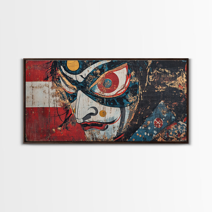 Kabuki Mask Theater Face Framed Canvas Print, Japanese Wall Art, Dramatic Wall Decor, Asian Inspired Art, Statement Artwork