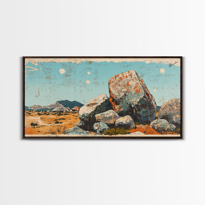 Desert Boulder Landscape Canvas Print, Southwestern Wall Art, Minimalist Desert Decor, Nature Wall Art, Modern Home Decor
