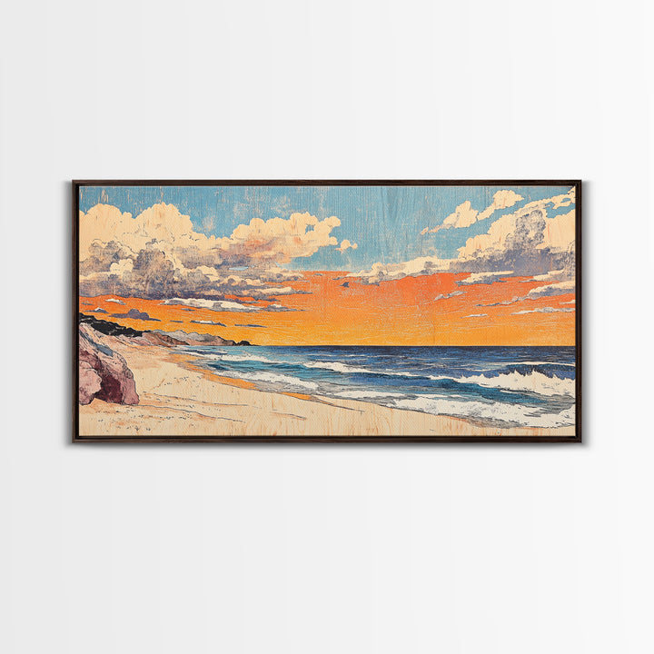 Pastel Ocean Beach Sunset Canvas Print, Coastal Wall Art, Nautical Seascape Decor, Beach House Living Room Wall Decor Print