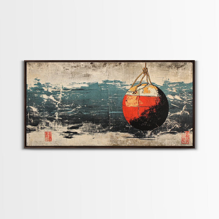 Red And White Fishing Buoy Canvas Print, Nautical Coastal Wall Art, Ocean Decor, Rustic Beach House Seascape Home Decor Gift