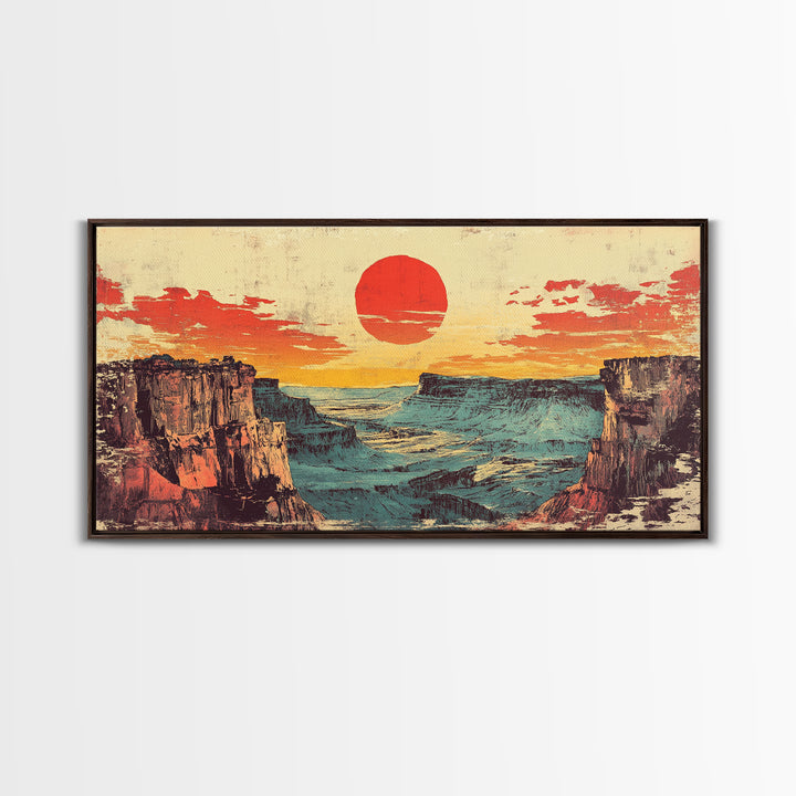 Red Sun Desert Canyon At Dusk Wall Art, Southwestern Landscape Canvas Print, Western Decor, Large Horizontal Living Room Art