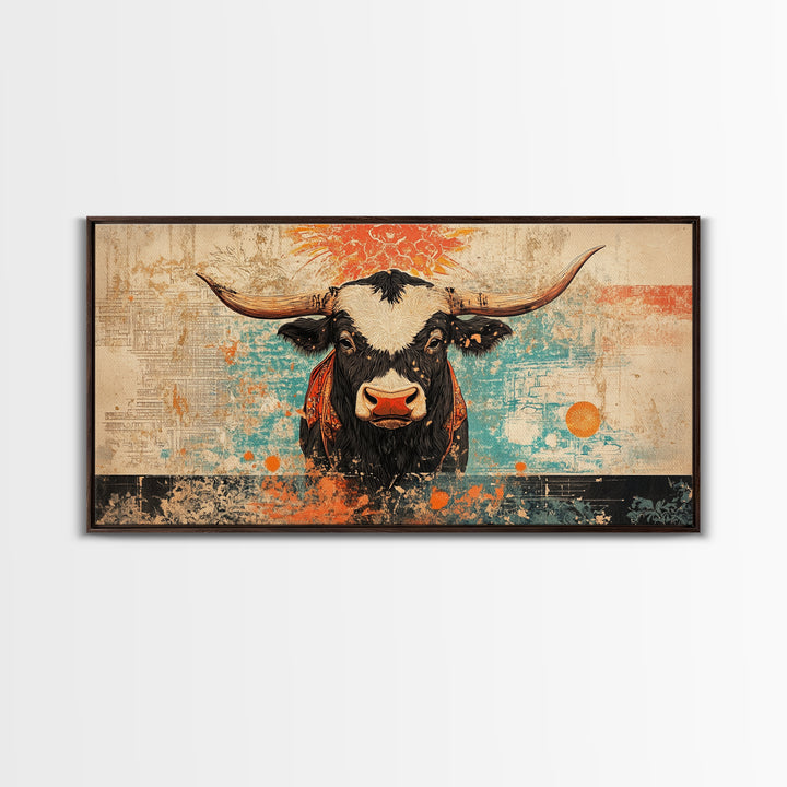 Bold Longhorn Cow Wall Art, Western Animal Canvas Print, Rustic Farmhouse Decor, Southwest Living Room Wall Decor Gift Idea