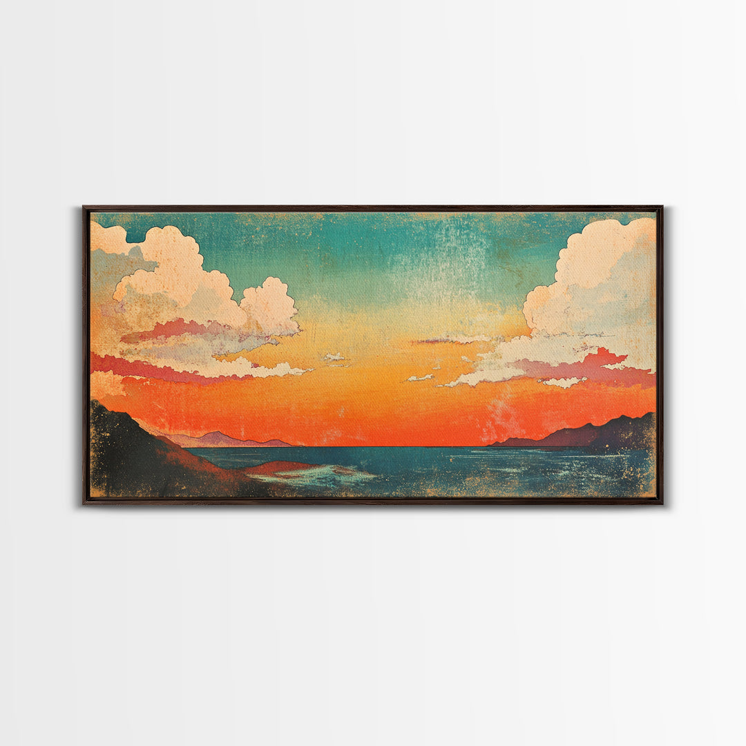 Pastel Coastal Sunset Wall Art, Ocean Horizon Canvas Print, Beach House Decor, Serene Living Room Wall Decor Gift For Her