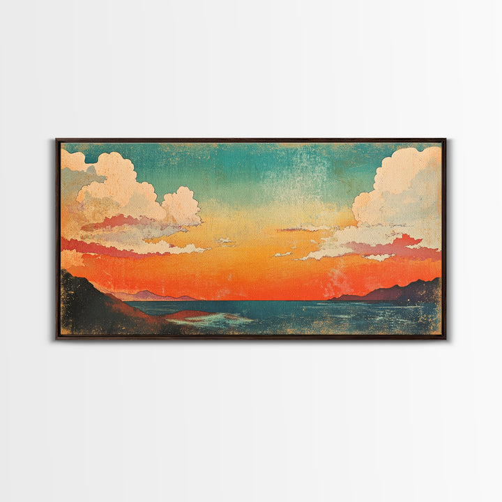 Pastel Coastal Sunset Wall Art, Ocean Horizon Canvas Print, Beach House Decor, Serene Living Room Wall Decor Gift For Her