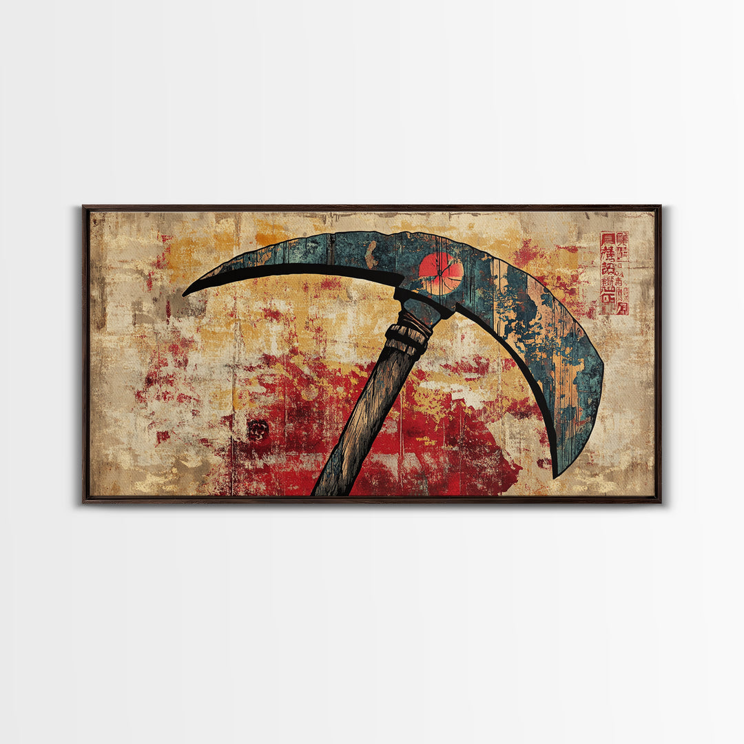 Japanese Battle Scythe Wall Art, Samurai Weapon Illustration, Dark Grunge Canvas Print, Asian Decor, Martial Arts Gift, Office Decor