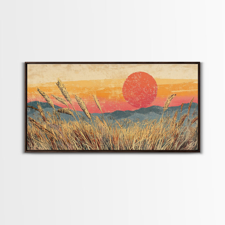 Golden Wheat Field Sunset Wall Art, Rustic Landscape Canvas Print, Warm Farmhouse Decor For Living Room Above Sofa Housewarming Gift