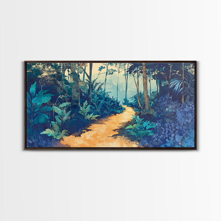Lush Tropical Jungle Path Canvas Print, Botanical Wall Art, Nature Wall Decor, Blue Green Wall Art For Spa Or Bedroom Decor