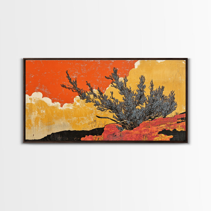 Orange Desert Juniper And Red Rocks Canvas Print, Southwestern Wall Art, Rustic Landscape Decor, Boho Cactus Home Decor Gift