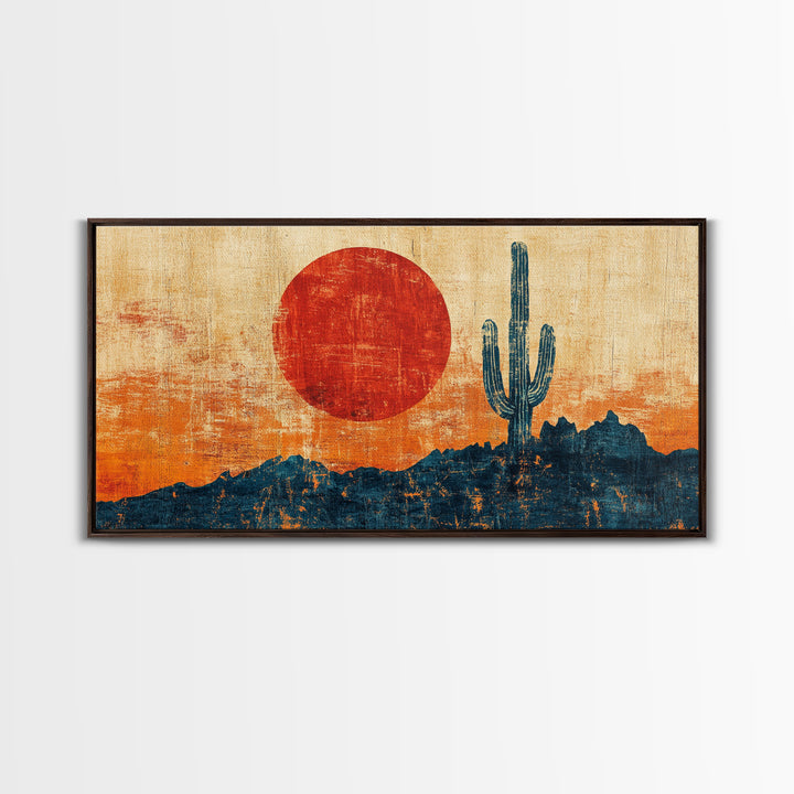 Red Sun Saguaro Cactus Desert Canvas Print, Southwestern Wall Art, Boho Western Decor, Rustic Living Room Statement Gift