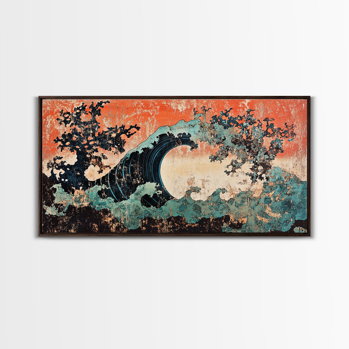 Dramatic Japanese Wave Wall Art, Modern Abstract Ocean Canvas Print, Coastal Seascape Decor, Bold Living Room Statement Art