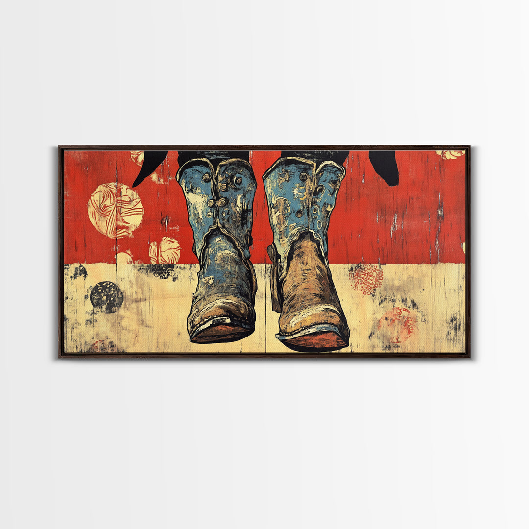 Weathered Cowboy Boots Wall Art, Rustic Western Canvas Print, Cowgirl Decor, Ranch House Living Room Wall Decor Gift For Him