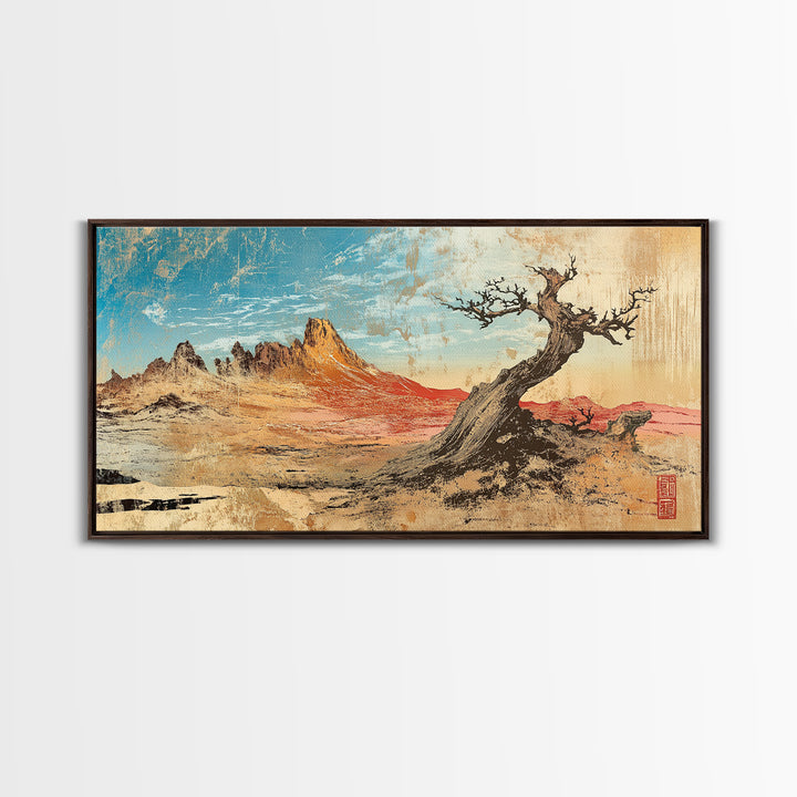 Leaning Juniper And Red Desert Mesa Wall Art, Southwestern Landscape Canvas Print For Rustic Home Decor And Office Decor