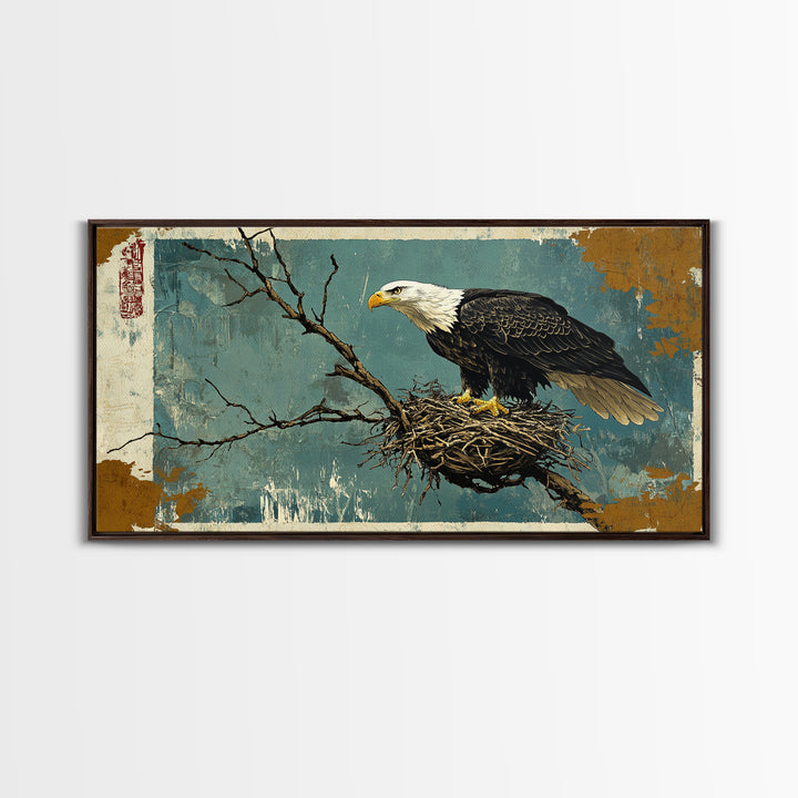 Bald Eagle On Nest With Bare Branches Wall Art, Wildlife Canvas Print, Rustic Nature Home Decor For Office Or Living Room
