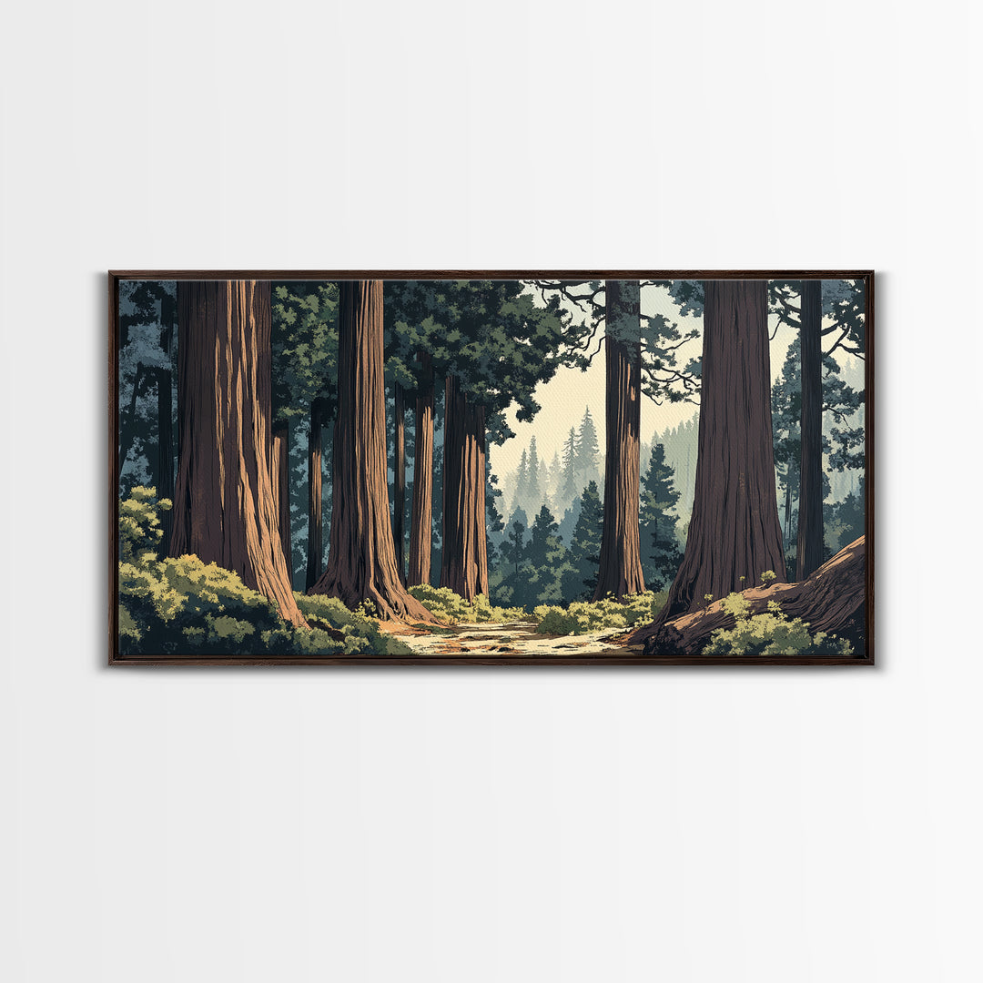 Towering Redwood Forest Trail With Tall Trees Wall Art, Nature Landscape Print, Rustic Cabin Decor, Office Wall Decor, Large Wall Art