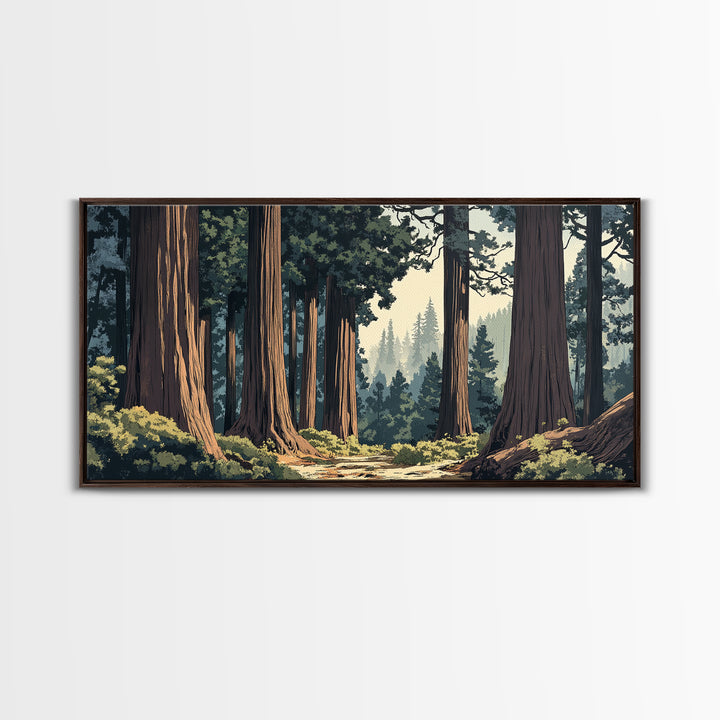 Towering Redwood Forest Trail With Tall Trees Wall Art, Nature Landscape Print, Rustic Cabin Decor, Office Wall Decor, Large Wall Art