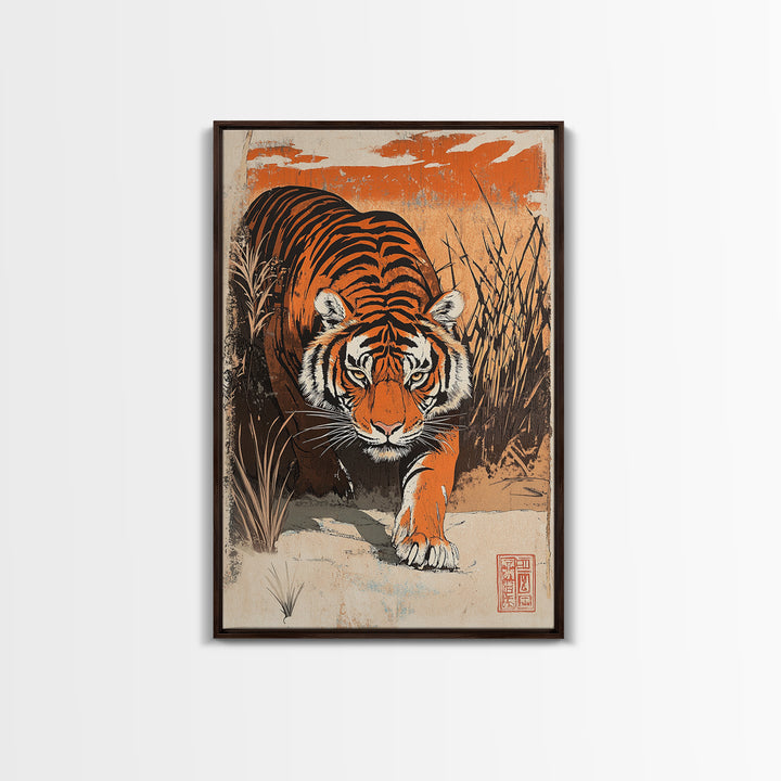 Prowling Tiger In Tall Grass Canvas Print, Wildlife Wall Art, Safari Animal Decor, Bold Jungle Home Decor, Gift For Him, Large Art