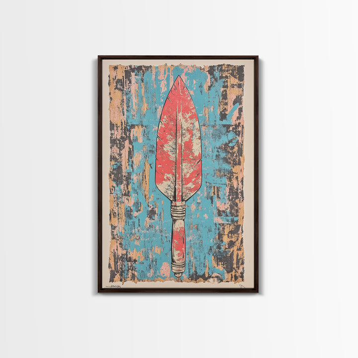 Red Tribal Spear Arrowhead Wall Art, Primitive Weapon Poster, African Inspired Decor, Bold Southwestern Gift For Him, Home Decor