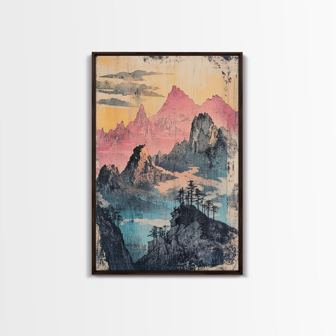 Misty Pink Mountain Range Wall Art, Abstract Landscape Print, Japandi Wall Decor, Gallery Wall Art, Large Canvas Print, Pastel Wall Art