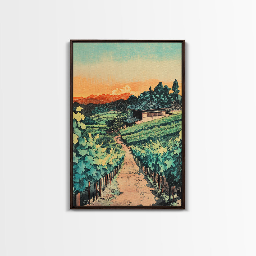 Sunlit Vineyard Path Wall Art, Wine Country Landscape Canvas Print, Rustic Kitchen Decor, Tuscan Farmhouse Housewarming Gift