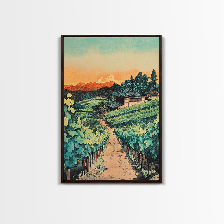 Sunlit Vineyard Path Wall Art, Wine Country Landscape Canvas Print, Rustic Kitchen Decor, Tuscan Farmhouse Housewarming Gift