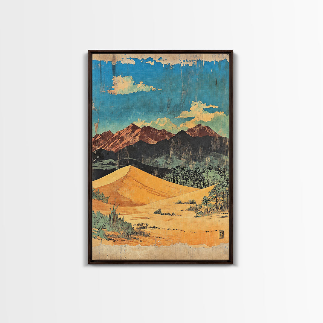 Golden Desert Dunes And Rugged Mountains Wall Art, Southwestern Landscape Print, Cactus Decor, Modern Western Home Decor