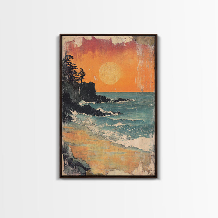 Rocky Pacific Beach Sunset Wall Art, Coastal Seascape Art Print, Ocean Wall Decor, Beach House Decor, Large Wall Art Prints
