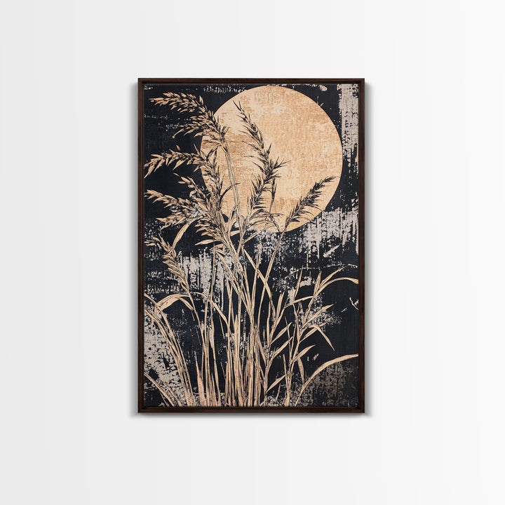 Moonlit Pampas Grass Canvas Print, Botanical Wall Art, Black And White Art, Neutral Wall Decor, Japandi Decor, Bedroom Art