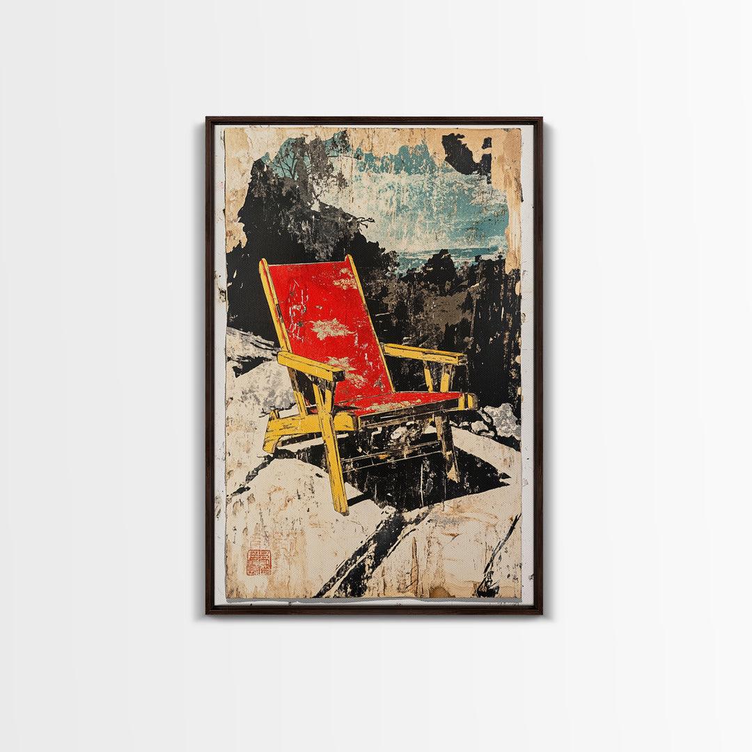 Red Beach Chair On Rocky Coast Wall Art, Coastal Wall Decor, Modern Travel Poster, Summer Beach House Canvas Print For Living Room Decor