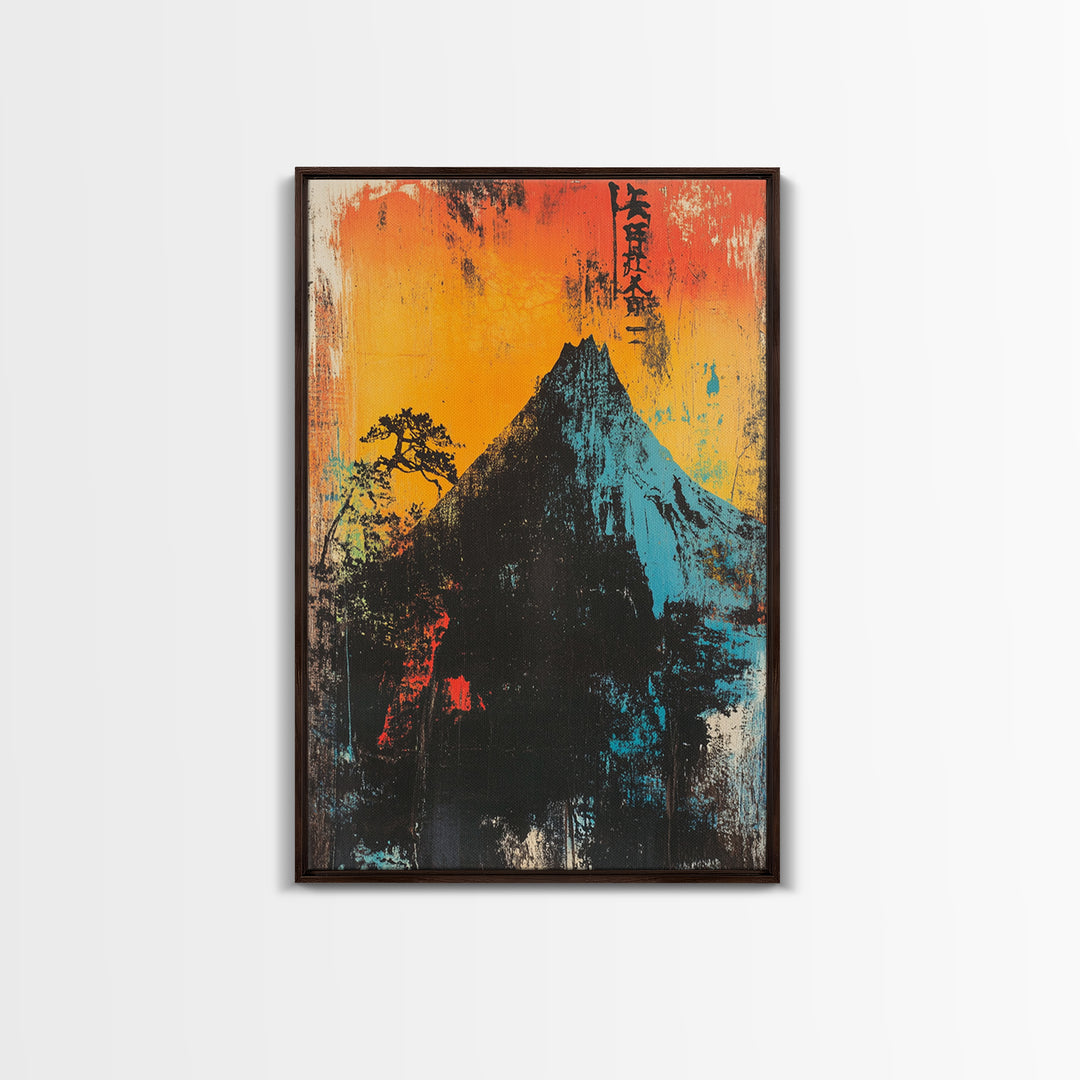 Dramatic Mountain Peak At Orange Sunrise Wall Art, Japanese Landscape Print, Bold Modern Nature Decor, Office Or Living Room Art