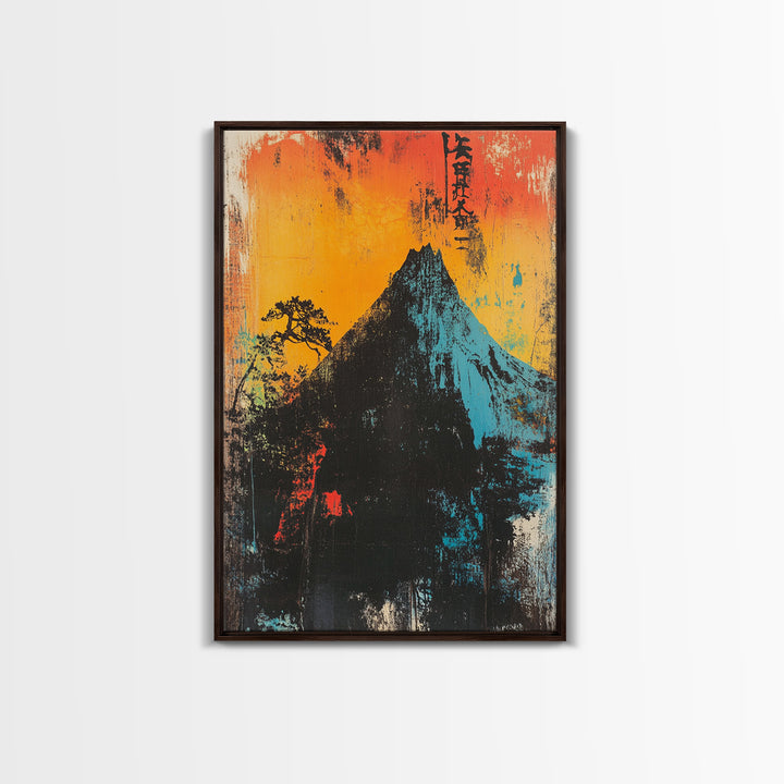 Dramatic Mountain Peak At Orange Sunrise Wall Art, Japanese Landscape Print, Bold Modern Nature Decor, Office Or Living Room Art