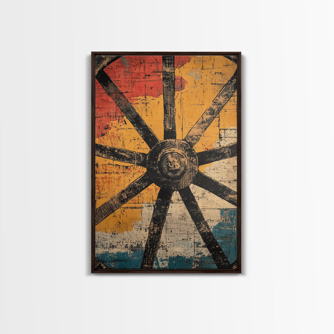 Rustic Wagon Wheel Abstract Canvas Print, Southwestern Wall Art, Western Home Decor, Bold Geometric Farmhouse Wall Decor