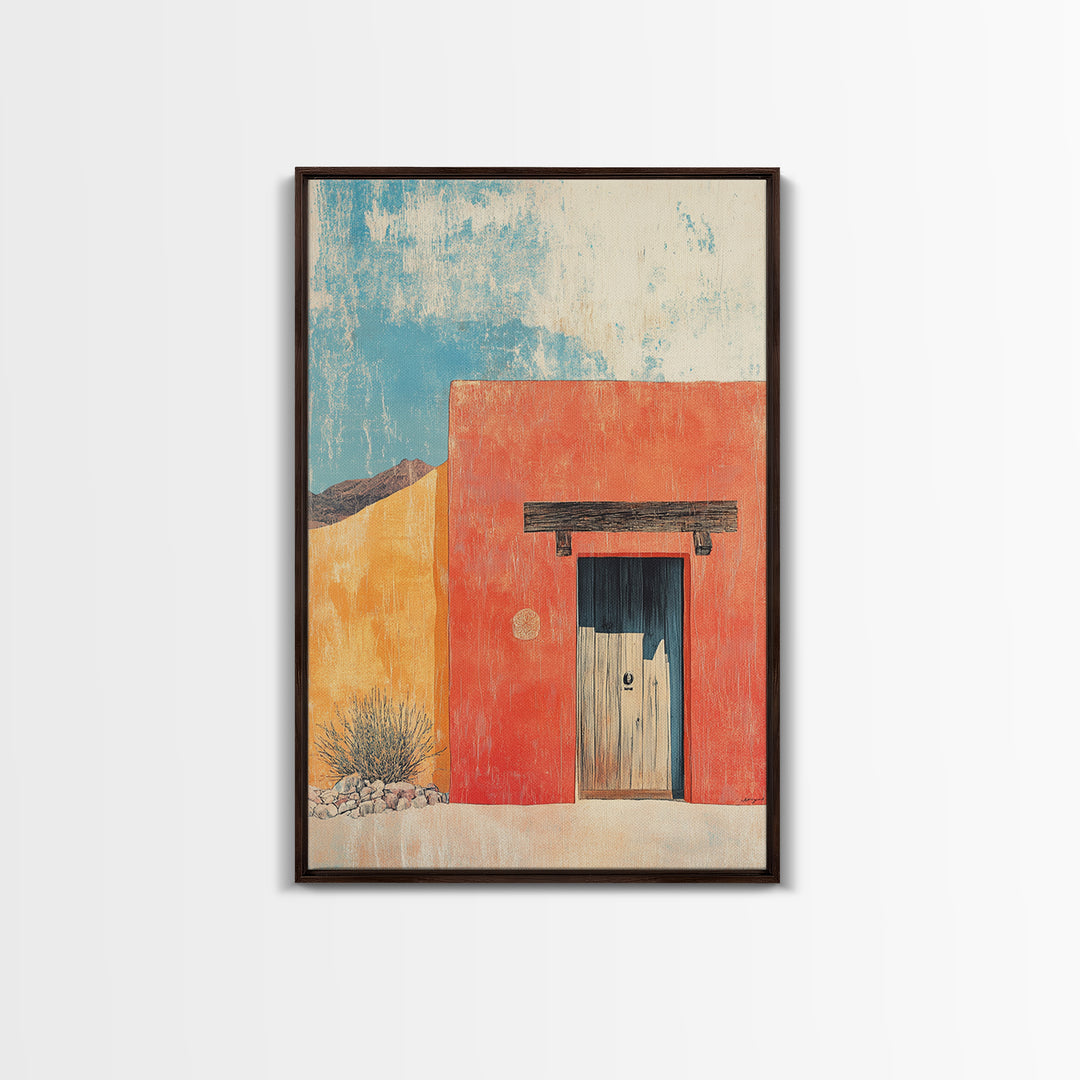 Red Adobe Door Desert Wall Art, Southwestern Canvas Print, Minimalist Architecture, Terracotta Home Decor, Modern Rustic Print