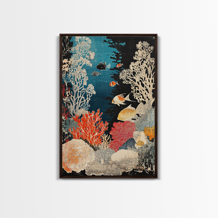 Vibrant Coral Reef Fish Wall Art, Underwater Ocean Life Print, Tropical Coastal Decor, Marine Life Framed Canvas Print For Bath