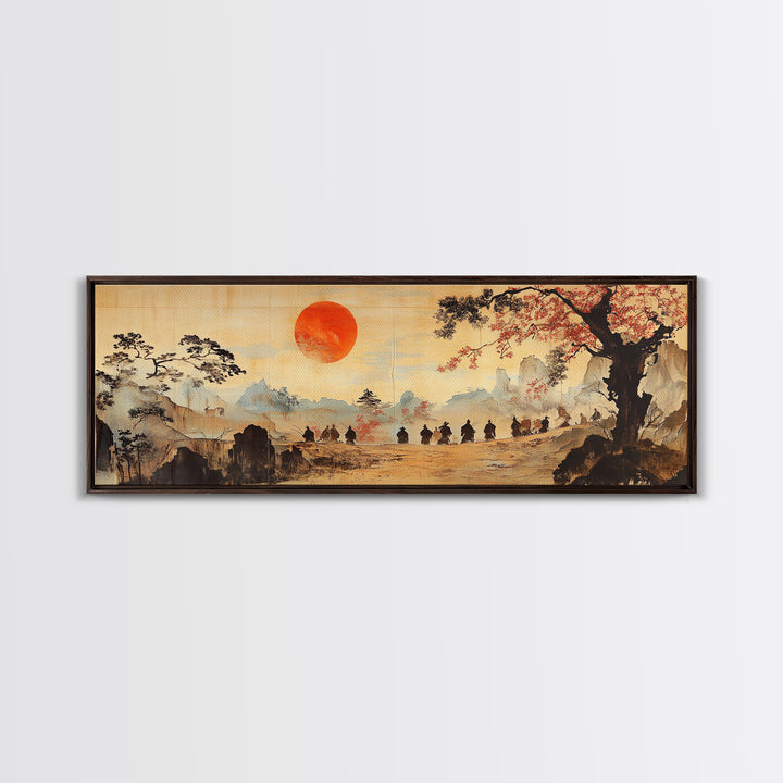 Red Sun Mountain Journey Wall Art, Japanese Landscape Print, Panoramic Canvas, Asian Home Decor, Living Room Decor Gift Idea