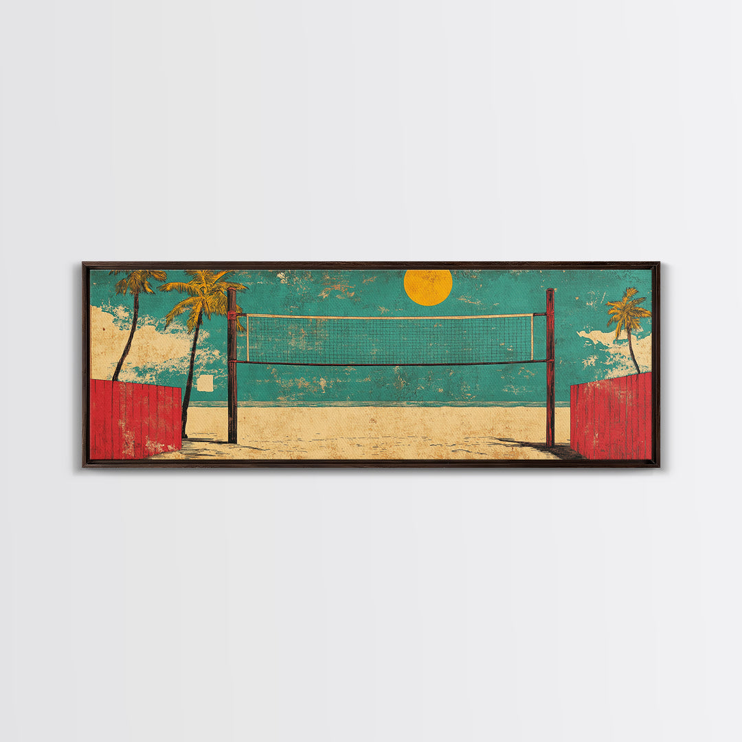 Retro Beach Volleyball Wall Art, Tropical Canvas Print, Coastal Decor, Summer Sport Poster, Game Room Decor, Gift For Him