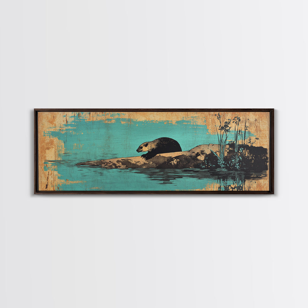 Swimming Otter Turquoise Water Canvas Print, Animal Wall Art, Wildlife Decor, Cute Bathroom Art, Coastal Nursery Decor, Gift For Her