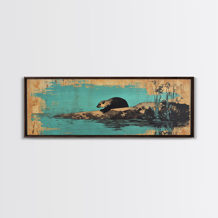 Swimming Otter Turquoise Water Canvas Print, Animal Wall Art, Wildlife Decor, Cute Bathroom Art, Coastal Nursery Decor, Gift For Her