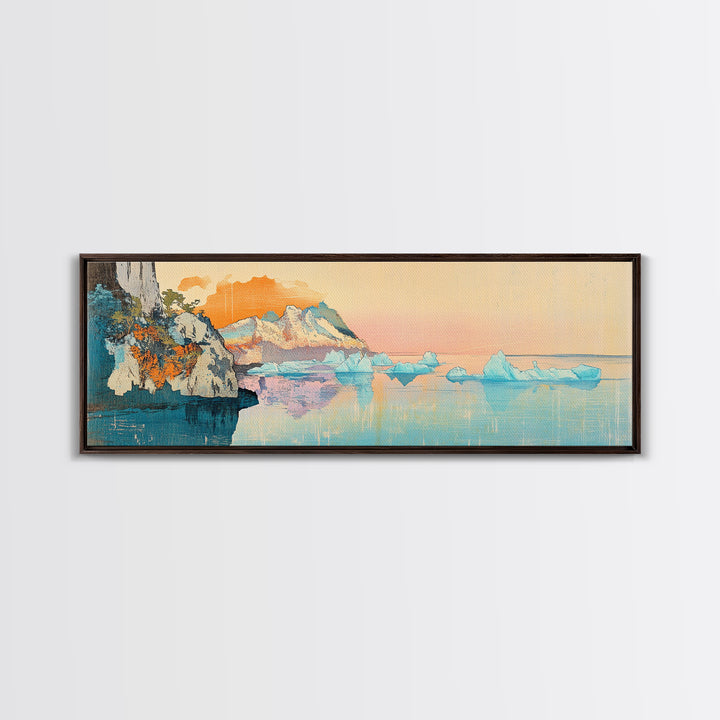 Pastel Iceberg Cliffs At Arctic Sunset Wall Art, Large Coastal Landscape Canvas Print, Ocean Decor, Serene Living Room Art